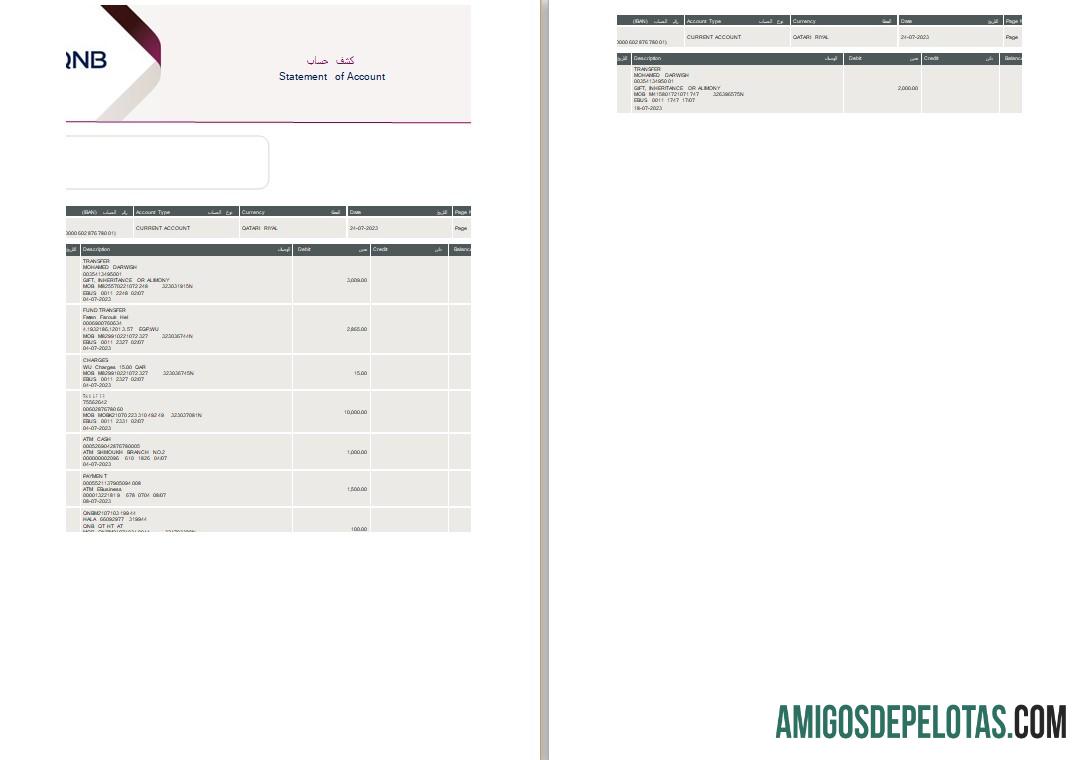 Declaração QNB realista do Qatar, modelo Word e PDF, 2 páginas
